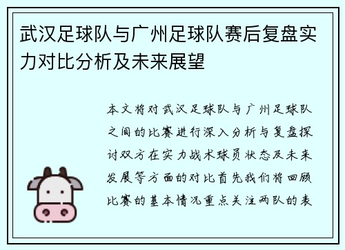 武汉足球队与广州足球队赛后复盘实力对比分析及未来展望